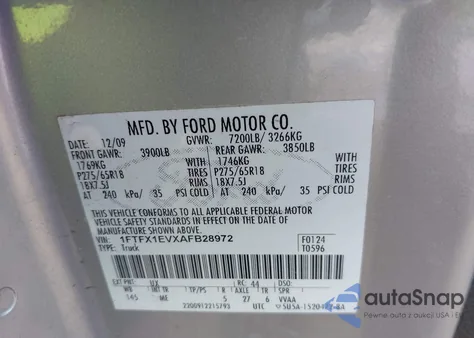 2010 Ford F-150 Fx4/Lariat/Xl/Xlt из США, поврежденный, VIN 1FTFX1EVXAFB28972